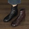 Botas Chelsea de couro de cavalo vintage lavadas artísticas feitas à mão 2024 inverno salto baixo grosso zíper traseiro bico redondo botas de couro para mulheres