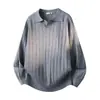 Camisa polo, suéter de punto de manga larga, cuello en V para hombre, cuello de gaviota, a rayas, estilo de negocios, adecuado para primavera y otoño, venta al por mayor desde una fábrica para ventas transfronterizas