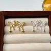 Brincos de Prata Esterlina S925 Estilo Francês Laço Estrela Cintilante para Mulheres, Nicho de Luxo Leve de Alta Qualidade, Design Moderno Único e Versátil