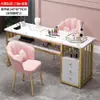 Mesa de manicure moderna, mesa de manicure dupla econômica, mesa de maquiagem, conjunto de mesa e cadeira para salão de manicure de luxo leve estilo japonês, estação de manicure