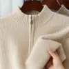 Suéter de Lana de Cuello Alto Medio para Otoño e Invierno para Hombres Jóvenes y de Edad Media Suéter Pulóver Engrosado Media Cremallera Casual Holgado Camiseta Interior de Punto
