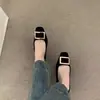 Zapatos planos de gamuza estilo francés con hebilla cuadrada, sin cordones, para mujer, nuevo modelo otoño 2026, negros, elegantes, planos, de suela blanda, para la noche