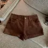 [Estoque Pronto de Fábrica] Shorts Casuais de Veludo Cotelê Cáqui Retrô para Mulheres Outono Novo Calças de Cintura Alta de Um Botão