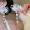 Colar e Brincos de Pérola com Pingente de Laço Cravejado de Diamantes, Conjunto de Joias de Moda Personalizado de Nicho, Acessórios de Luxo Leve e de Alta Qualidade