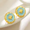 Nova Moda Europeia e Americana Luxo Acessível Colar Pingente de Abelha Micro-Incustado Banhado a Ouro 18K Brincos Redondos de Coração de Pêssego com Aplicação de Óleo Venda por Atacado