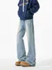 Calça jeans flare lavada estilo americano azul gelo para homens, calça reta versátil de alta costura para primavera, calça comprida da moda para adolescentes