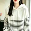 Suéter de Punto Rayado a Contraste Serie Cepillada, Holgado, Moderno, Adelgazante, Manga Larga, Sudadera con Capucha, Suéter Grueso para Mujer