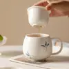 Taza de Té de Cerámica Miyan con Filtro Separación de Agua de Té para Oficina Taza de Oficina Taza con Orquídea Pintada a Mano Pura Taza de Agua