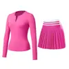 Trajes Deportivos de Otoño e Invierno, Ropa de Tenis, Ropa de Yoga, Faldas de Tenis de Manga Larga con Cuello en V, Tops para Correr y Fitness, Trajes de Tenis