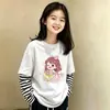 Camiseta de manga larga para niña, nuevo estilo otoño 2026, algodón puro, top a rayas elegante para niños, camiseta básica casual para niños mayores
