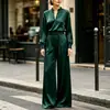 2026 Moda Femenina Elegante de Color Sólido con Mangas Largas y Pantalones de Pierna Ancha Conjunto de Dos Piezas para el Sitio Independiente Europeo y Americano Transfronterizo de Amazon