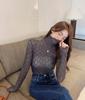 Outono e inverno de manga comprida feminino Novo estilo Sexy Perspective Stretch Mesh T-shirt Top