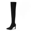 Botas largas de tacón alto para mujer, nuevas botas ajustadas 2023 con tacón grueso, botas largas hasta la rodilla que estilizan a personas menudas, botas de tubo alto elásticas