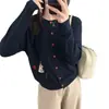 Cárdigan de Punto Suave Color Azul Klein para Mujer, Nuevo Estilo Coreano Bordado para Otoño 2026, Abrigo Suéter de Manga Larga