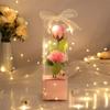 Caja de Regalo Pequeña para el Día del Maestro Flor de Jabón Regalo de Tanabata Linda Cajita de Regalo de Rosas Flor de Jabón con Guirnalda de Luces para Enviar Amor Maestro