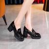 Zapatos de Cuero Negro Estilo Británico para Mujer Primavera 2025 Nuevo Todo Combinable Slip-on Retro Suela Gruesa Tacón Grueso Lefu Zapatos de Una Capa