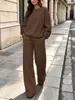 2026 Suministro Especial Transfronterizo Amazon Más Vendido Sudadera con Cuello Redondo Europea y Americana Pantalones de Pierna Ancha Conjunto Casual para Mujer Stock al por Mayor
