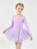 Ropa de baile infantil transfronteriza, algodón puro, absorbente de sudor, manga larga, manga corta, detalle de lazo, cierre de broche, falda de ballet de malla multicapa