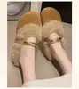 Pantuflas plush holgazanas sin cordones con puntera peluda, nuevo estilo invierno 2026, slip-ons estilo francés de suela plana con hebilla metálica, pantuflas de algodón, estilo Birkenstock