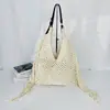 Nova bolsa de crochê em fio de algodão, tendência, bolsa de ombro artesanal com franjas, bolsa de praia grande capacidade para mulheres