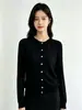 Cardigan de Punto Redondo de Seis Lanas para Principios de Otoño Textura de Raya Vertical de un Solo Botón Manga Larga Corte Delgado Capa para el Trabajo Cardigan Pequeño para Mujer