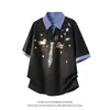 2026 Nova Tendência de Moda Listrada Cachorro Manga Curta Verão Solto Versátil Casual Camiseta Artística Moderna Top Masculino
