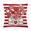 Funda de almohada con estampado de corazón transfronterizo, decoración festiva de San Valentín, funda de cojín de lino con estampado, funda de almohada para sofá, venta al por mayor