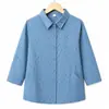 Camisa de algodão de verão para mulheres idosas, roupas para mulheres de meia-idade e mais velhas, camisa de algodão com mangas de três quartos para mães, cardigã com gola dobrável para avós