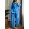 Sudeste Asiático Transfronterizo Primavera y Otoño Talla Grande Holgado Casual Lino Color Sólido Camisa Botón Moda Traje Deportivo