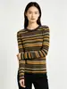 Fábrica de Suéteres Fuente Dalan: Nuevo top versátil de otoño e invierno para mujer, corte ajustado, adelgazante, con rayas de colores contrastantes y cuello redondo