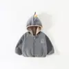 Jaqueta estilosa com veludo para bebês e crianças pequenas, jaqueta casual com zíper para crianças pequenas, jaqueta com capuz de dinossauro, outono e inverno, fleece