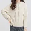 Abrigo-suéter amarillo de cuello medio para mujer, nuevo estilo otoño/invierno 2026, cuello alto, cárdigan de punto con cremallera, top corto para figuras petite