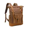Bolsa Transfronteiriça Vintage de Lona Encerada para Pimenta e Sal, Bolsa de Lona Encerada com Couro Crazy Horse, Mochila para Viagem ao Ar Livre