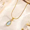 Corrente para clavícula verde aço titânio francês colar joias azul transparente oceano feminino retrô luxo leve lágrima sereia gota d'água