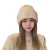 Gorro de Punto Suelto para Otoño e Invierno, Hilo Grueso Cálido, Adecuado para Cabezas y Caras Grandes, Gorro que Adelgaza el Rostro, Gorro Protector de Orejas para Mujer