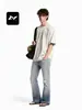 Jeans rectos lavados en azul vintage estilo americano Fengmei, unisex, corte holgado, versátiles, con un diseño de pierna ancha desgastado, simple, moderno y casual
