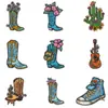 Insignia bordada con elementos vaqueros retro americanos, botas de cowboy florales, cactus, ropa de marca moderna, pegatina adhesiva