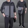 Roupa esportiva para homens de meia-idade e idosos terno casual de três peças de outono para pais combinação de cores terno esportivo para pais primavera e outono