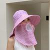 Chapéu de sol de primavera e verão chapéu para colher chá chapéu de pesca feminino cor sólida chapéu para colher chá chapéu com máscara facial dobrável portátil