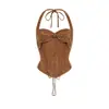 LaceMa Caballero del Desierto Retro Francés Nicho Gamuza Espina de Pez Corsé Top Halter Falda Plisada Verano