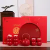 Set de Ceremonia de Té para Celebración de Boda, Suministros de Compromiso Estilo Chino, Bandeja Roja de Dote Nupcial, Tetera, Caja de Regalo para Juego de Té