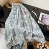 Falda Elegante Estampada de Doble Capa, Fluida, Adelgazante, Estilo Retro Artístico para Mujer, Falda de Verano Delgada de Cintura Alta Acampanada de Moda
