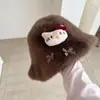 Nuevo sombrero de peluche con orejas de oso fresa transfronterizo, lindo suéter suave para niña, gorro peludo, nuevo gorro de punto con pasador