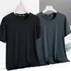 Camiseta de manga corta de seda de hielo para hombre, verano, corte holgado, talla grande, camisa casual versátil para hombre, ropa moderna estilo coreano, camiseta para hombre