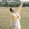 Cachecol Estreito de Tricô Arco-Íris para Mulheres no Outono e Inverno Gramado de Sichuan Ondulado Estilo Literário Pastoral Cachecol com Listras Atmosférico