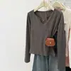 Camiseta Básica de Tirantes en V Estilo Americano Real para Mujer, Nueva Camiseta de Manga Larga Primavera y Otoño 2025, Top Ajustado Dulce Picante para Chica