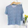 Top de Manga Corta con Cuello Redondo Pantalones Cortos Niñas Suelto Cómodo Floral Arrugado Traje Fresco Pijama de Dos Piezas para Padres