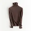 Suéter de capa base de lana auto-calentable con cuello alto apilado, suéter liso simple, nuevo top ajustado adelgazante de otoño e invierno