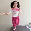 Conjunto de Pantalones de Verano Anti-Mosquitos para Niñas 2026 Nuevo Ropa de Verano de Dos Piezas Linda para Bebé, Hombros Descubiertos, Mangas Cortas Finas