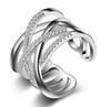 Anillo de plata de Japón y Corea del Sur. Fabricantes de anillos abiertos simples de línea de malla de oro rosa doble con diamantes para mujer. Una generación de cabello.